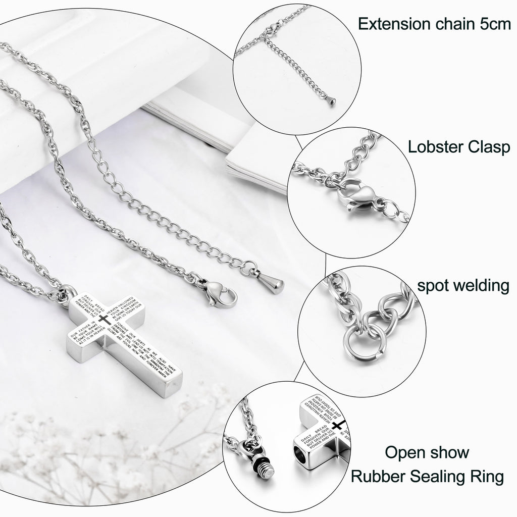 Cremation Cross Necklace for Ashes