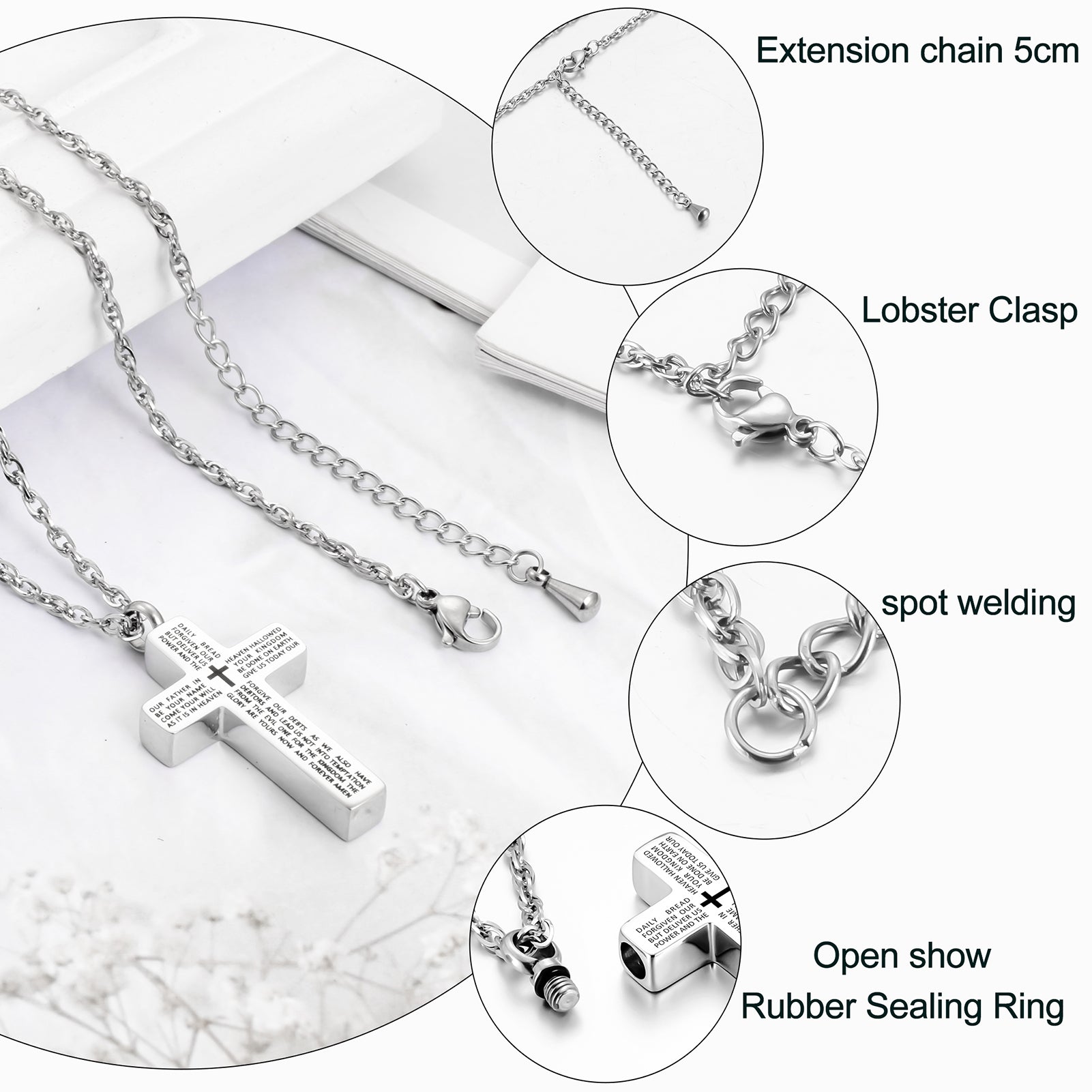 Cremation Cross Necklace for Ashes