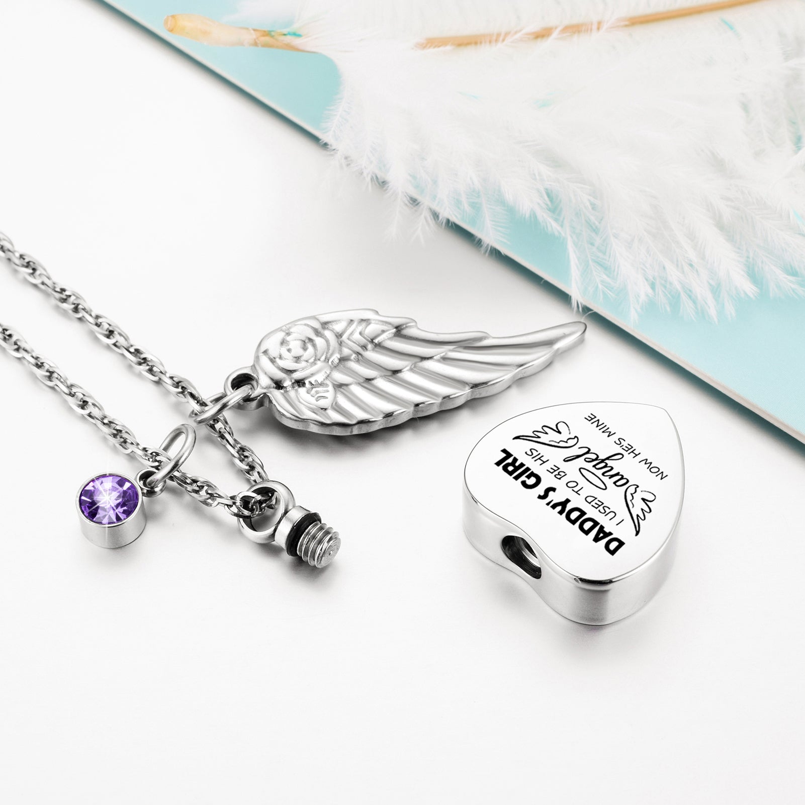 Angel Memorial Heart Necklace for Ashes