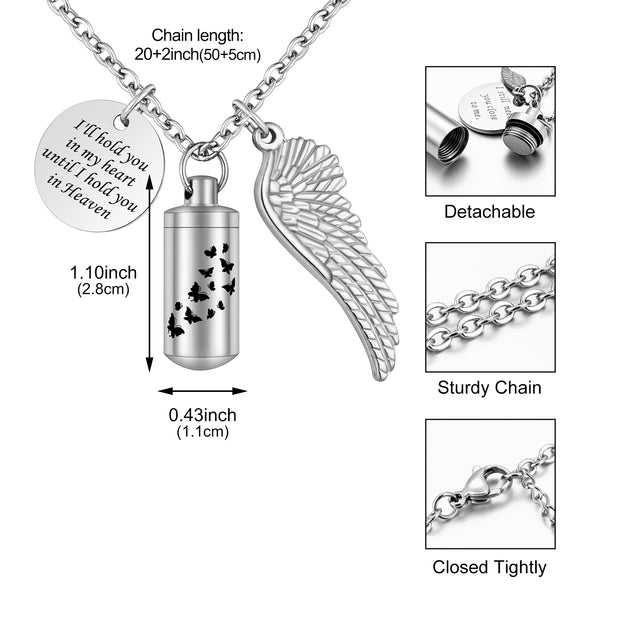 Butterfly Cylinder Urn Cremation Necklace for Ashes