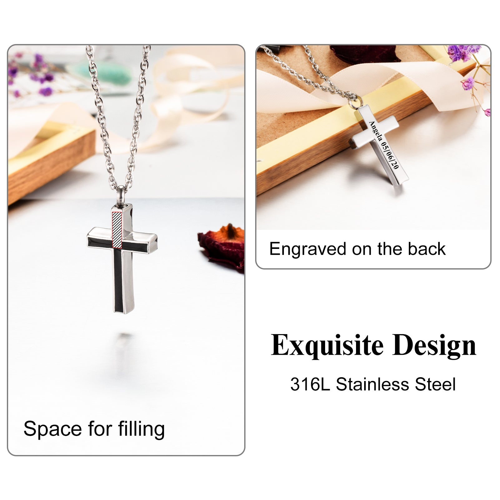 Dletay Cross Urn Necklace for Ashes Cremation Jewelry for Ashes Memorial Ash Necklace for Men Women