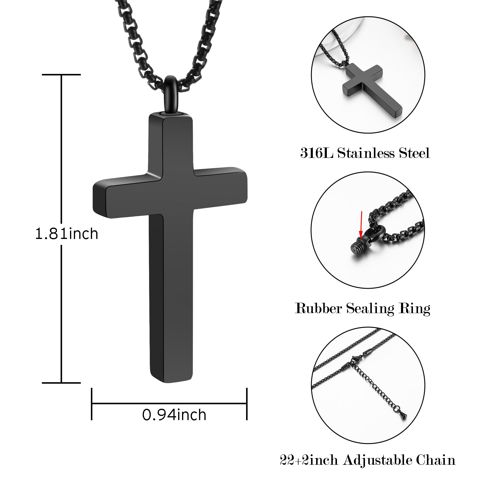 Black Cross Cremation Necklace for Ashes