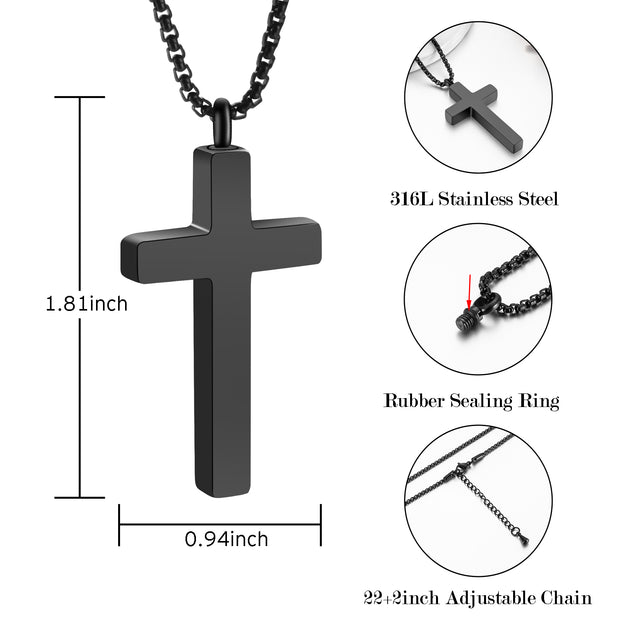 Black Cross Cremation Necklace for Ashes