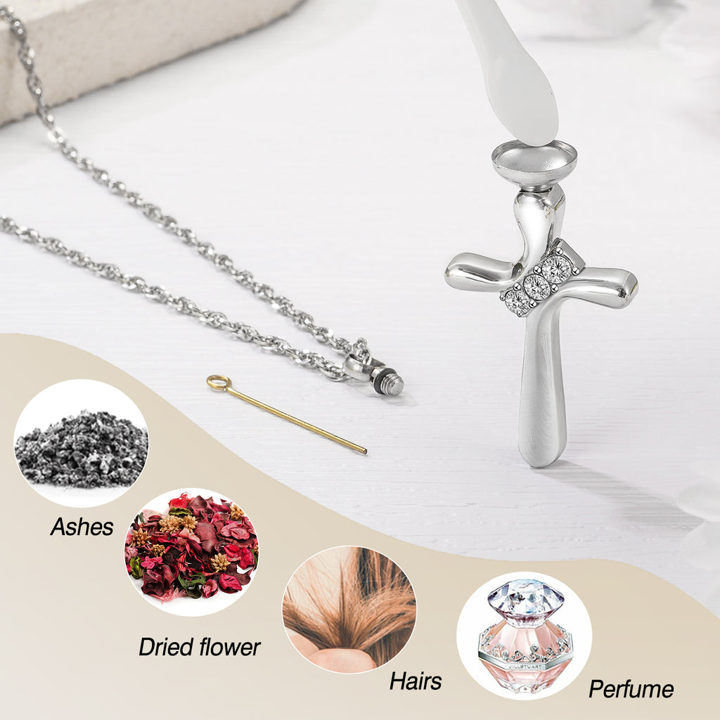 Dletay Cross Cremation Memorial Jewelry Crystal Urn Necklace