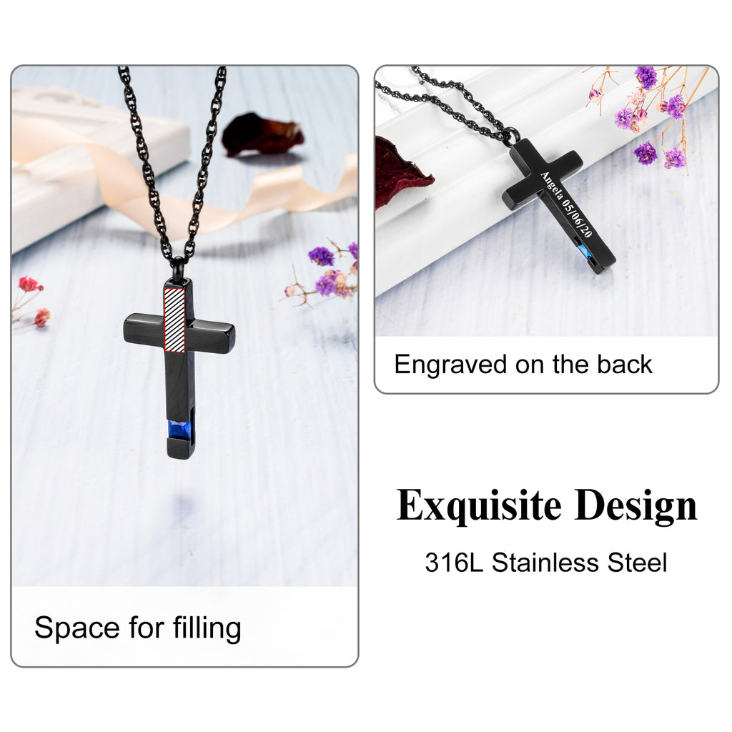 Eternal Peace Blue Cross Cremation Necklace for Ashes