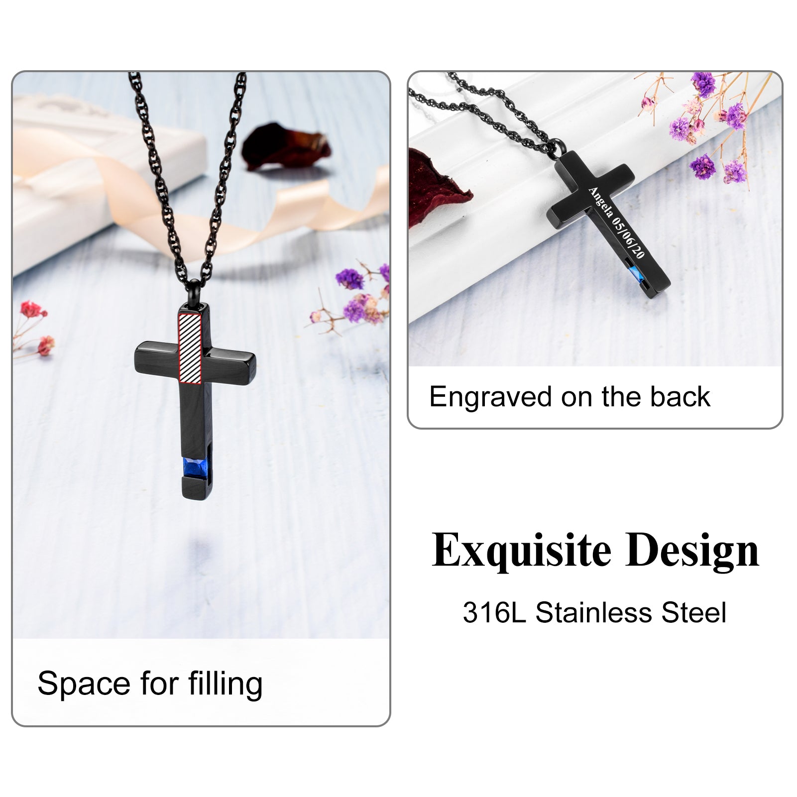 Eternal Peace Blue Cross Cremation Necklace for Ashes