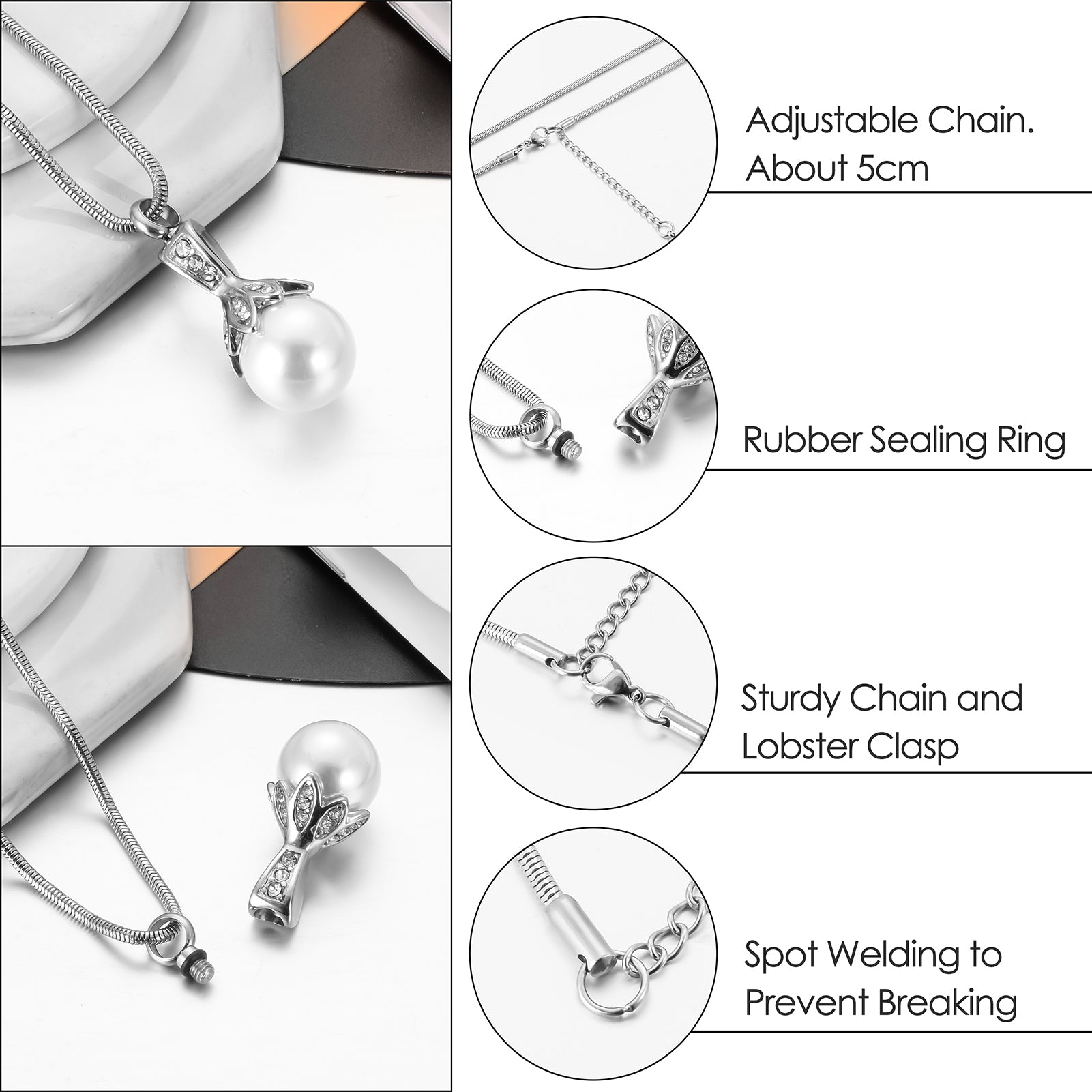 Pearl Urn Cremation Necklace for Ashes