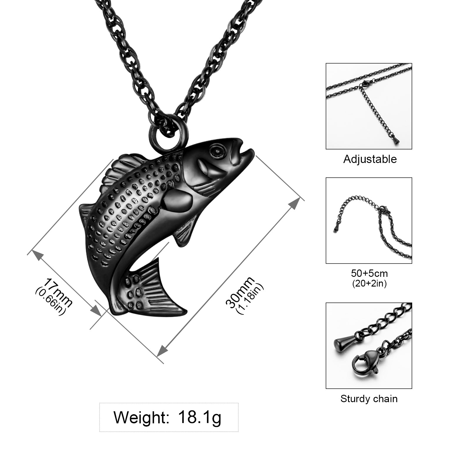Black Fish Urn Cremation Necklaces for Ashes