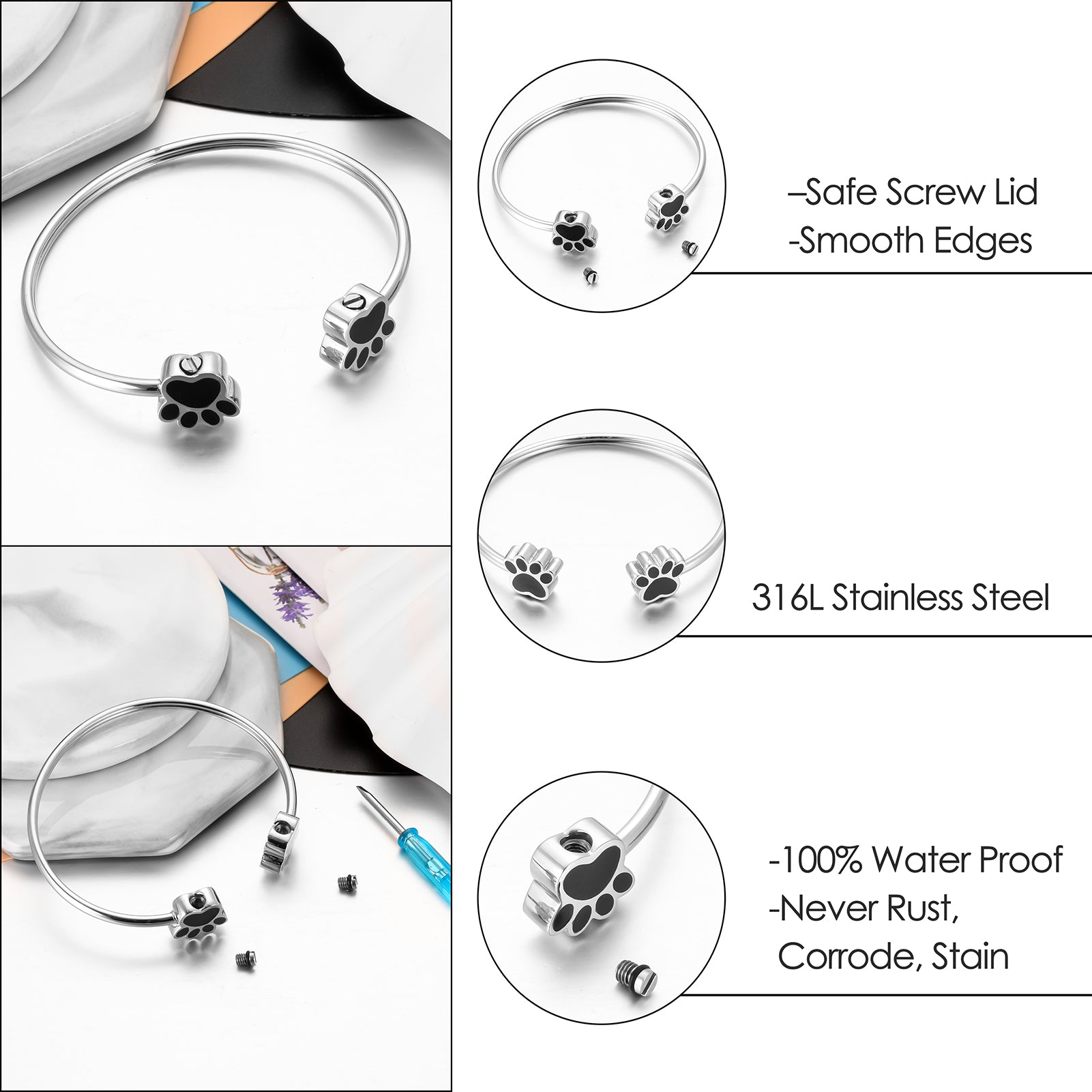 Pet Paw Print Urn Bracelet for Ashes