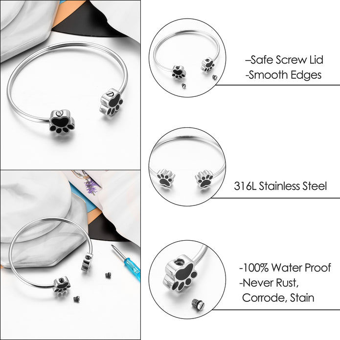 Pet Paw Print Urn Bracelet for Ashes