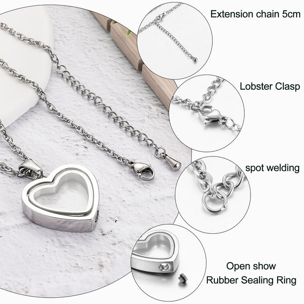 Transparent Window Heart Urn Cremation Necklace for Ashes