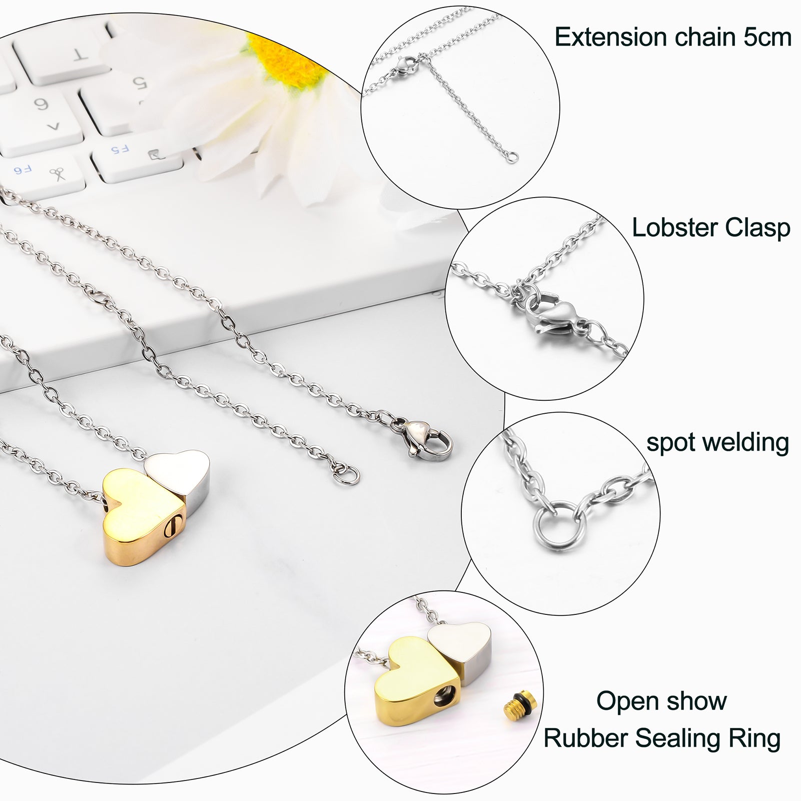 Double Heart Urn Cremation Necklace for Ashes