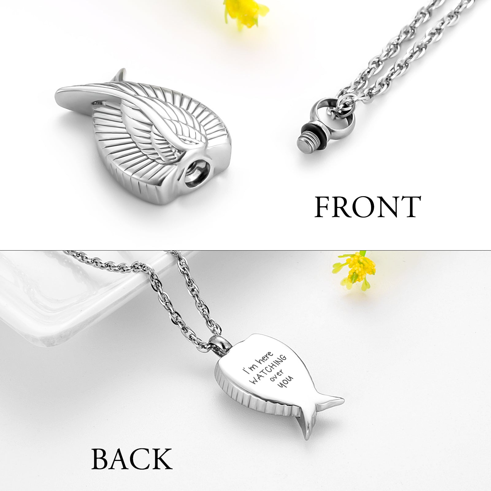 Silver Angel Wing Urn Cremation Necklaces for Ashes