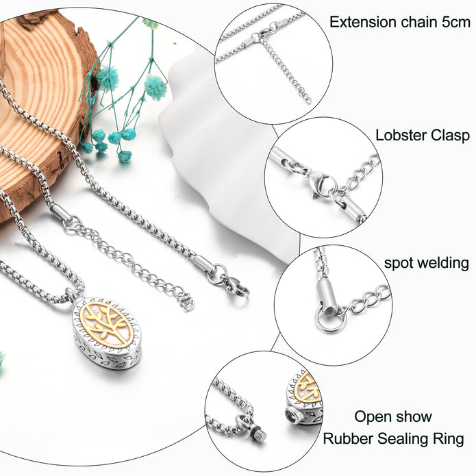 Oval Tree of Life Urn Cremation Necklace for Ashes