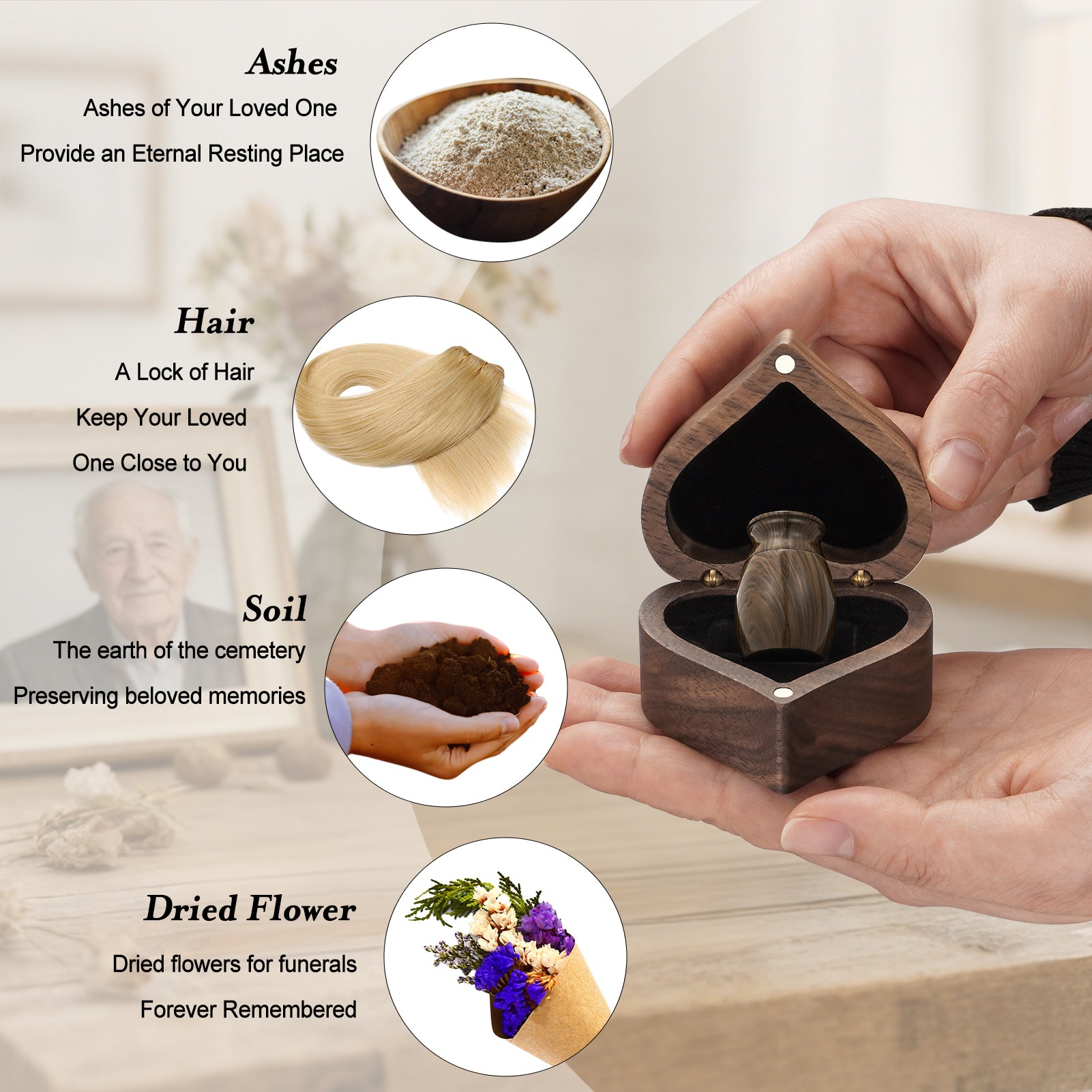 Dletay Angel Wing Heart Shaped Wooden Cremation Urns  for Ashes