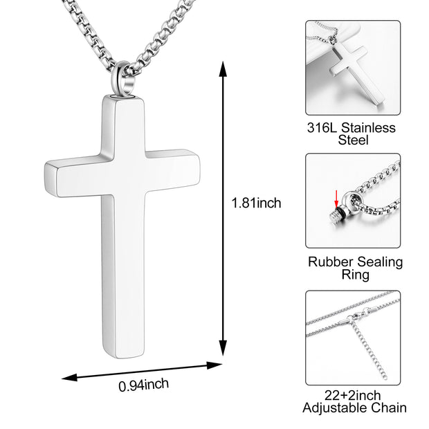 Silver Cross Cremation Necklace for Ashes