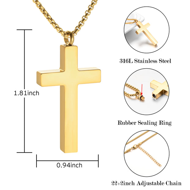 Gold Cross Cremation Necklace for Ashes