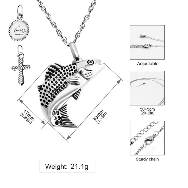 Silver Fish Urn Cremation Necklaces for Ashes