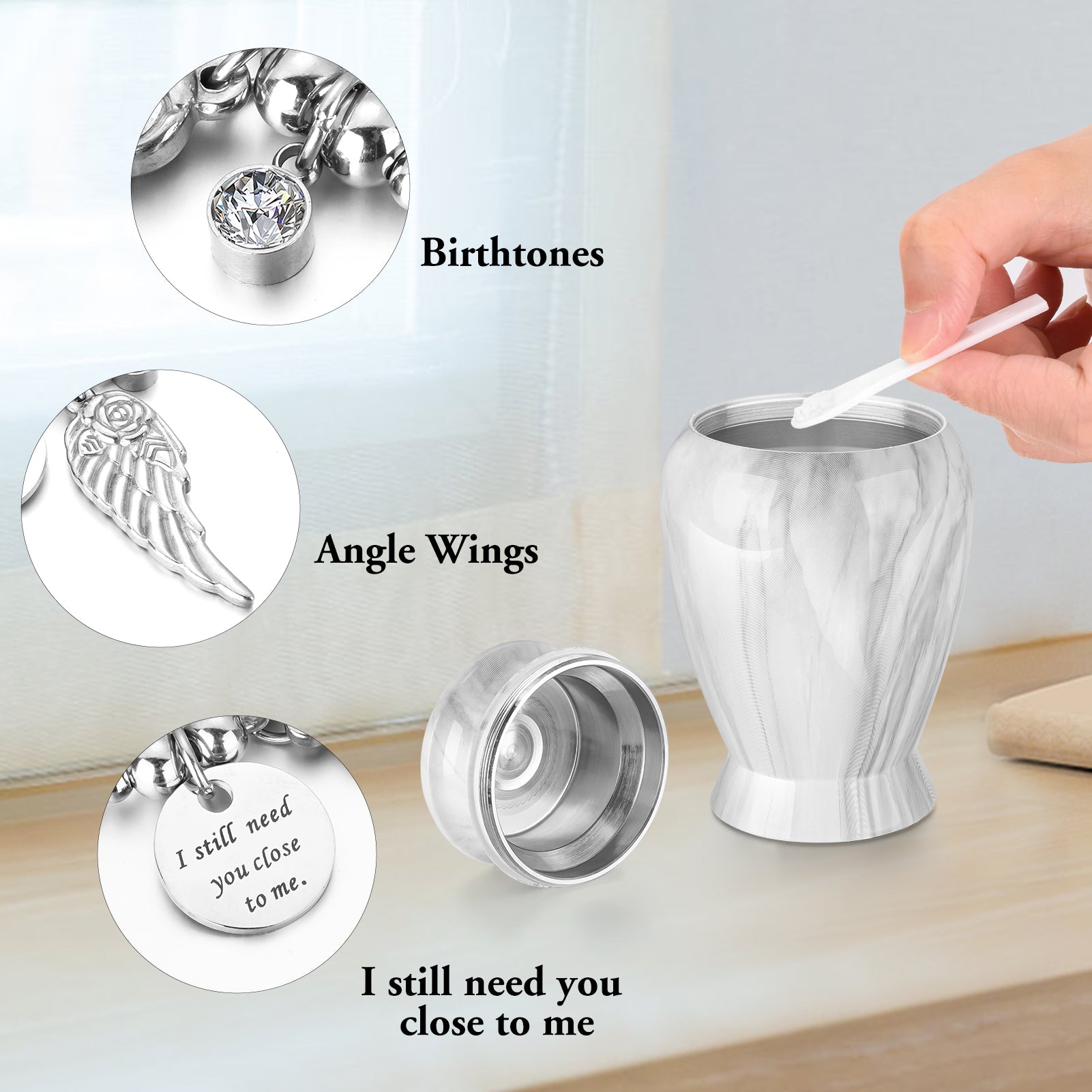Marble White Memories Personalized Keepsake Urn for Ashes