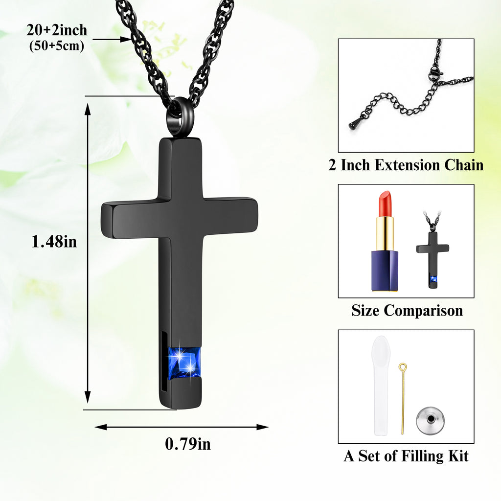 Eternal Peace Blue Cross Cremation Necklace for Ashes