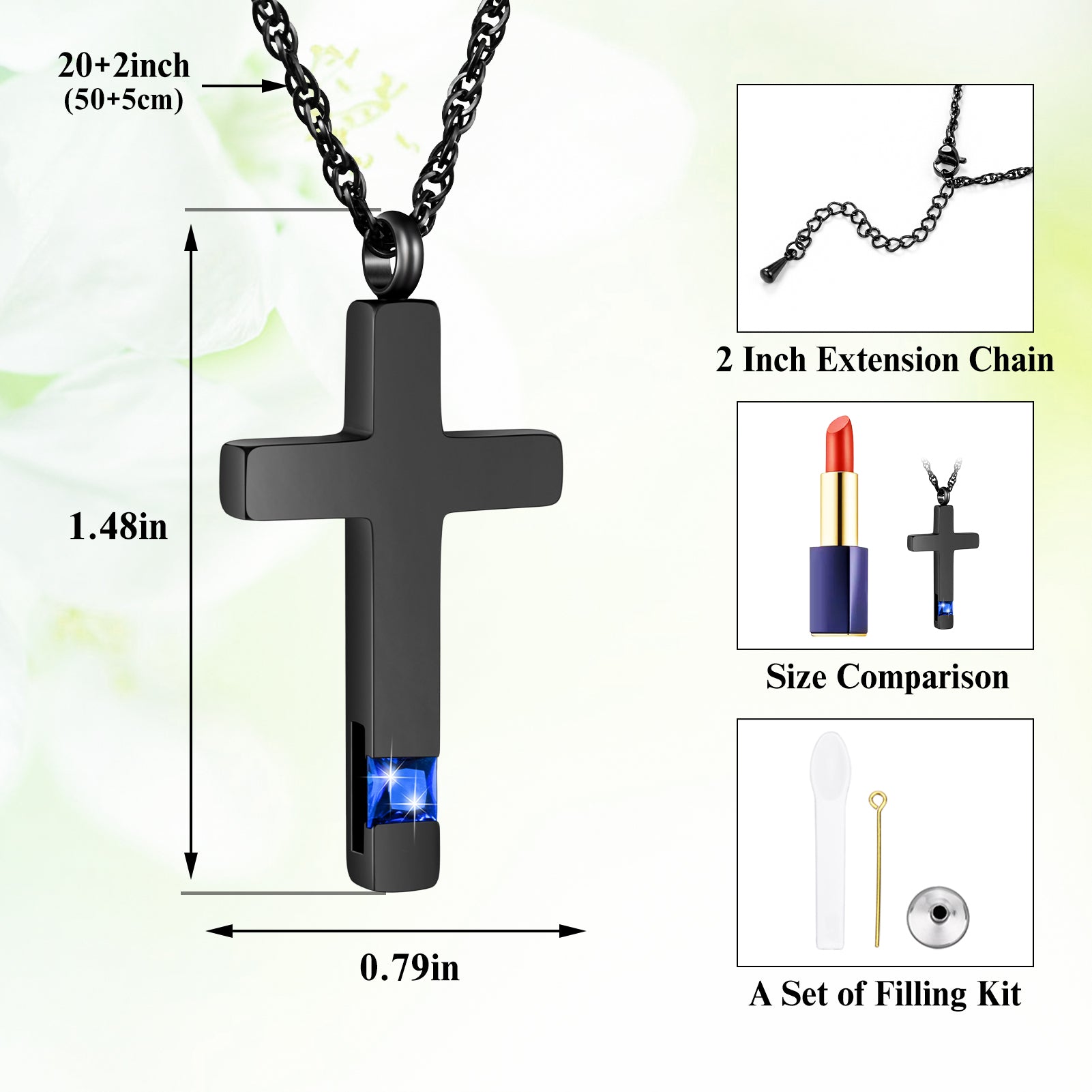 Eternal Peace Blue Cross Cremation Necklace for Ashes