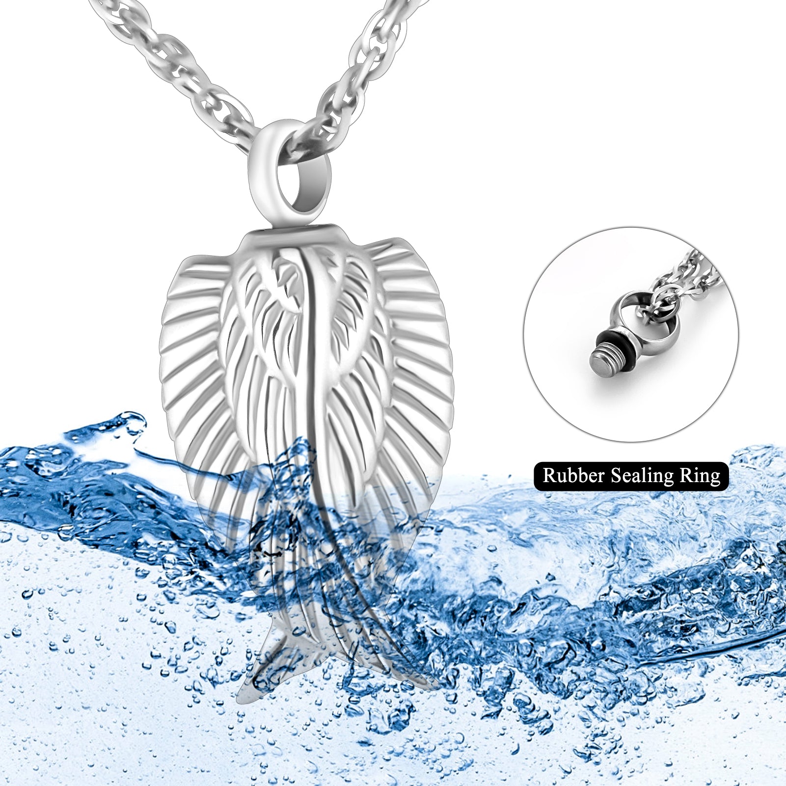 Silver Angel Wing Urn Cremation Necklaces for Ashes