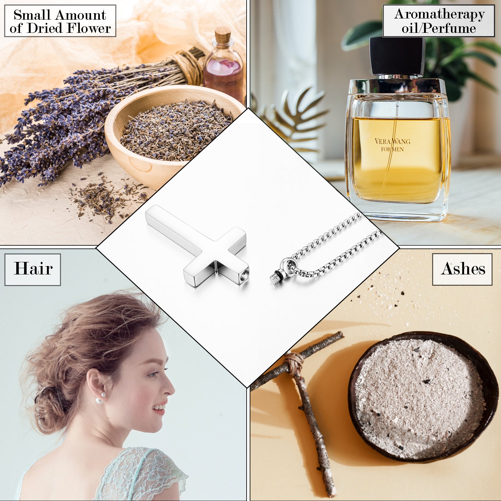 Silver Cross Cremation Necklace for Ashes