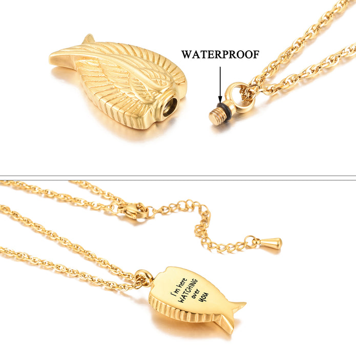 Gold Angel Wing Urn Cremation Necklaces for Ashes