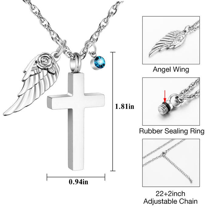 Cross Cremation Necklace for Ashes with Brithstones