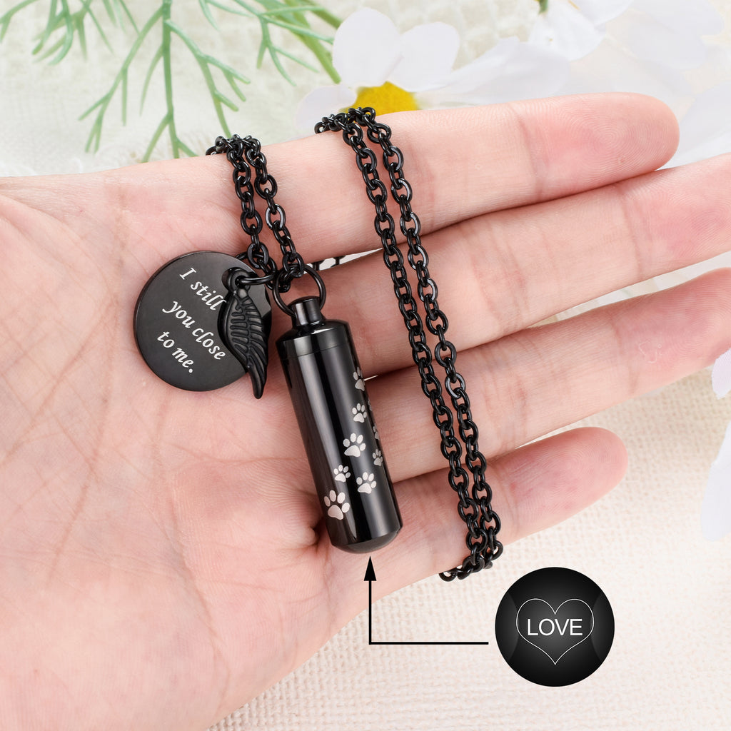 Dletay Cylinder Cremation Jewelry Urn Necklace for Ashes Memorial Ashes Necklace with Angel Wing Charm Memorial Keepsake for Pet