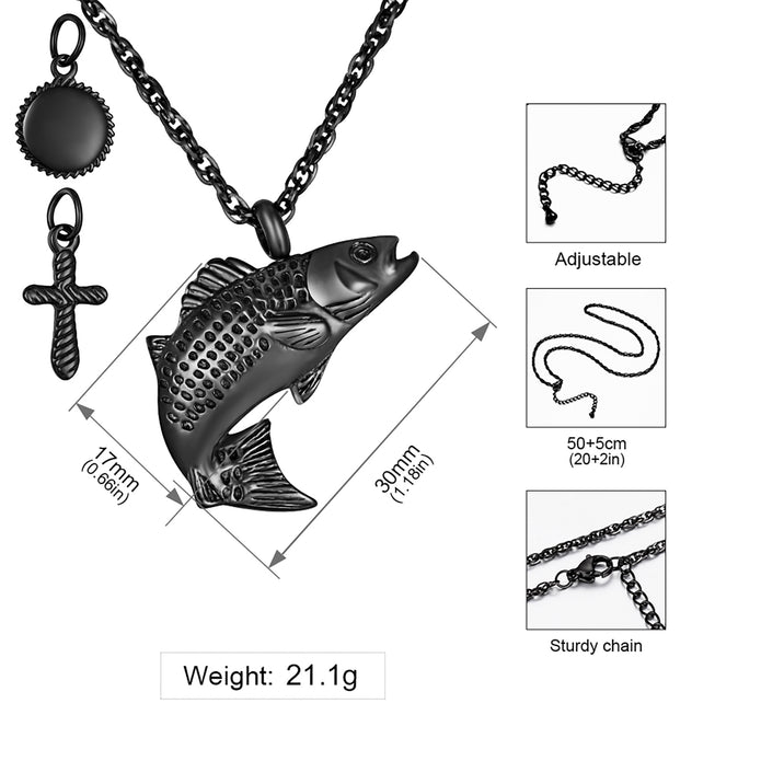 Black Fish Urn Cremation Necklaces for Ashes