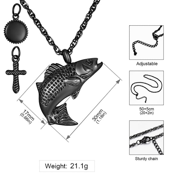 Black Fish Urn Cremation Necklaces for Ashes