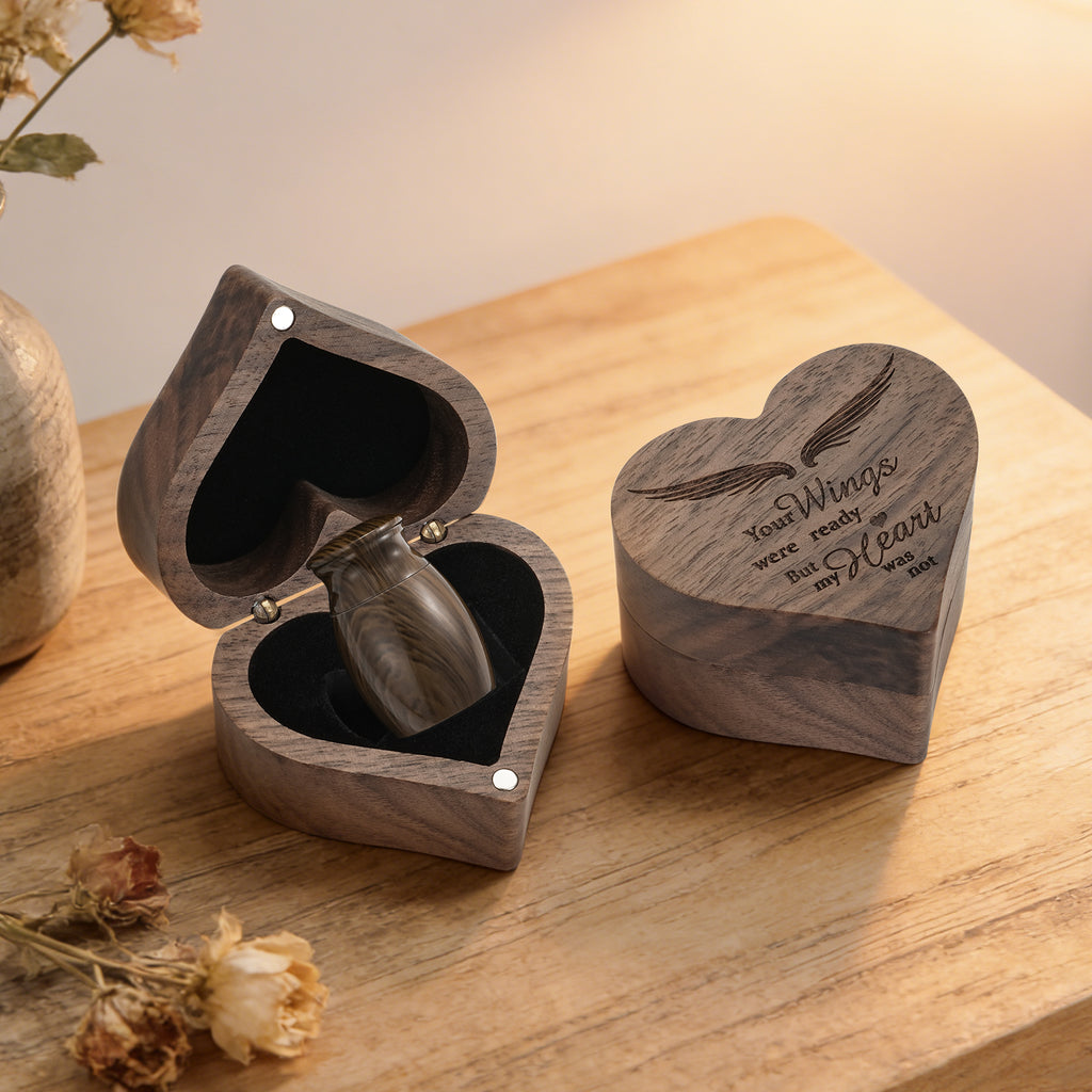 Dletay Angel Wing Heart Shaped Wooden Cremation Urns  for Ashes