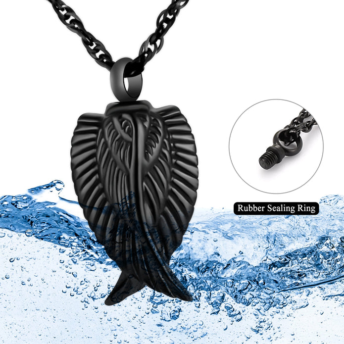 Black Angel Wing Urn Cremation Necklaces for Ashes
