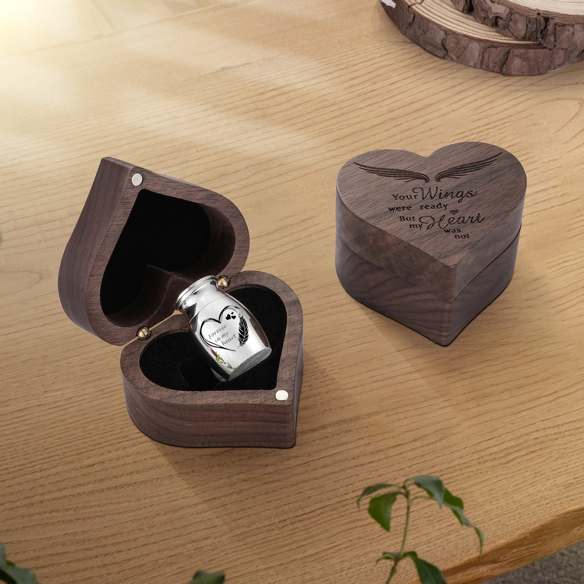 Dletay Angel Wing Heart Shaped Wooden Cremation Urns  for Ashes