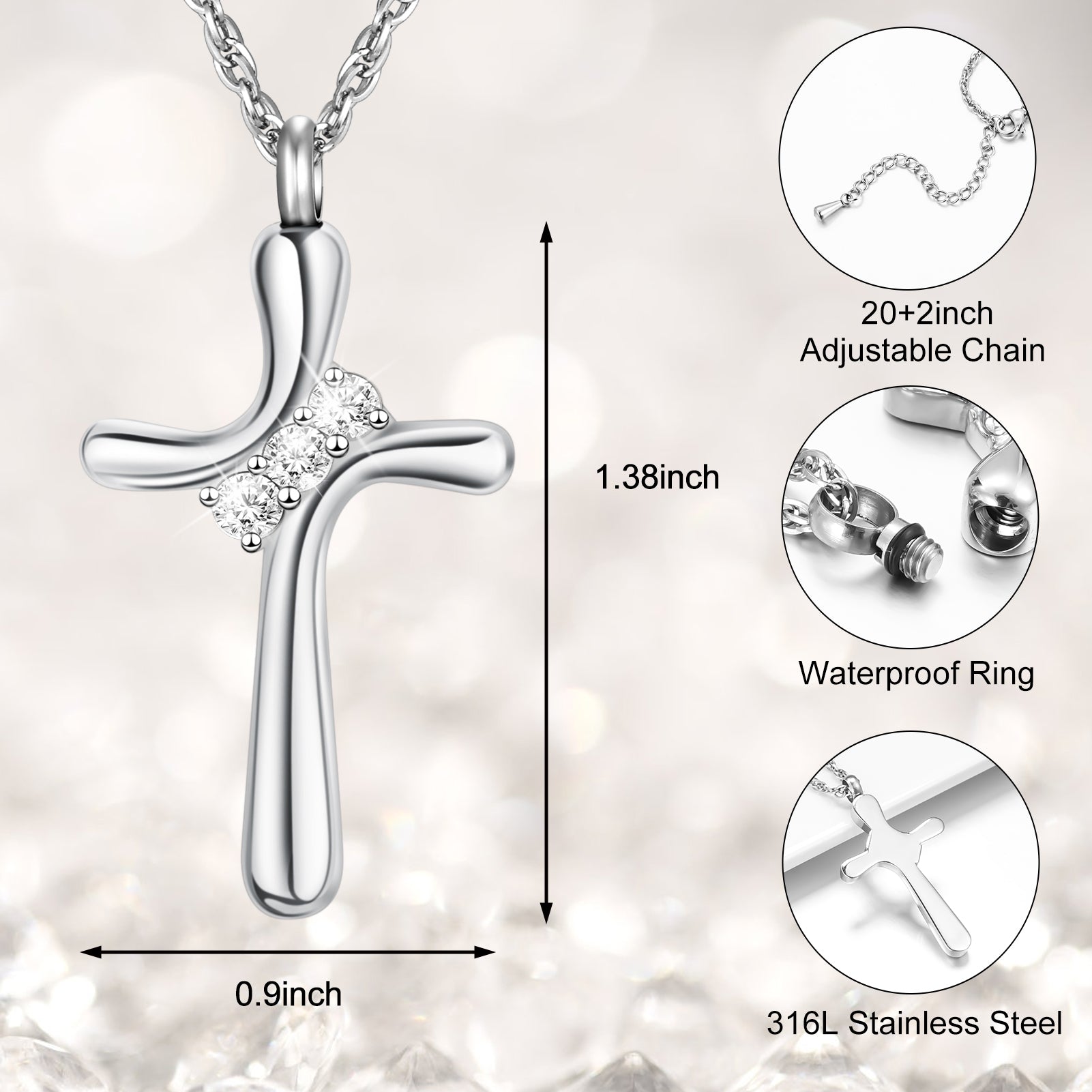 Dletay Cross Cremation Memorial Jewelry Crystal Urn Necklace