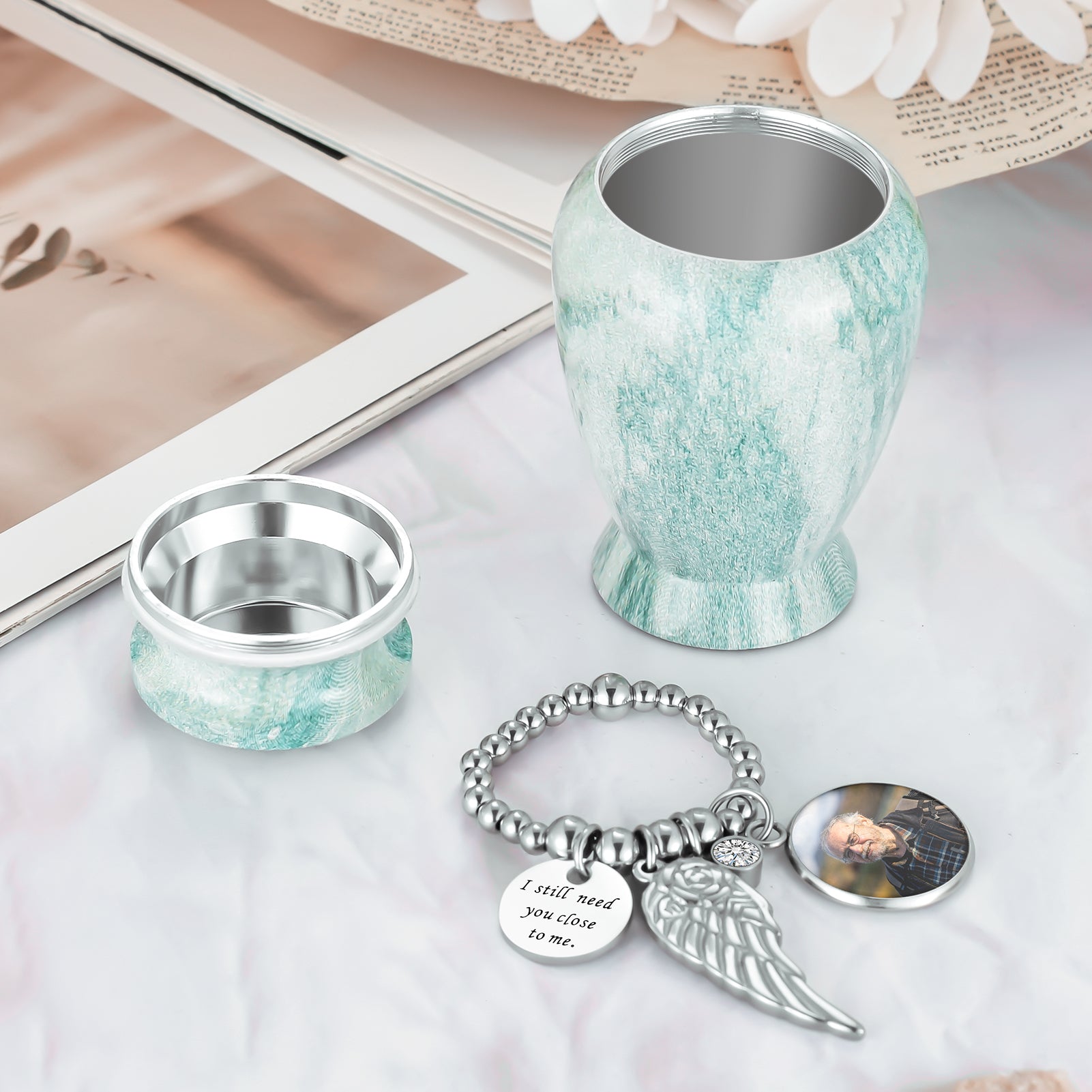 Lake Green Aluminum Small Urns for Human Ashes Keepsake