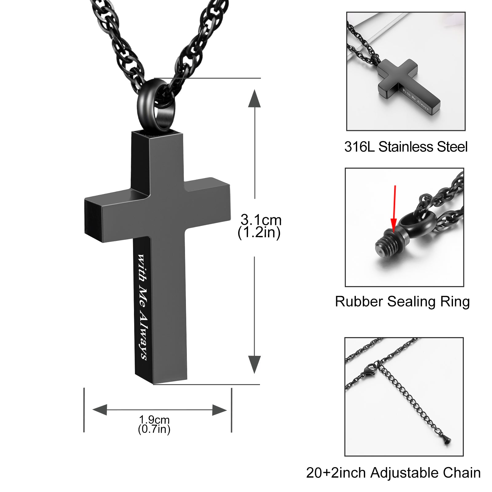 Cremation Cross Necklace for Ashes Stainless Steel Cross Urn Pendant Ashes Holder Memorial Jewelry