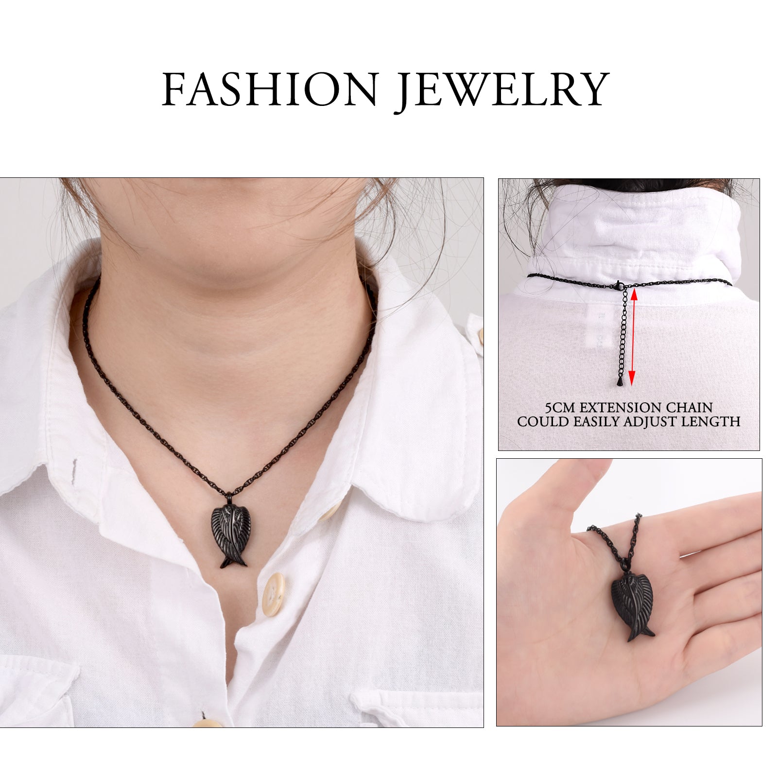 Black Angel Wing Urn Cremation Necklaces for Ashes