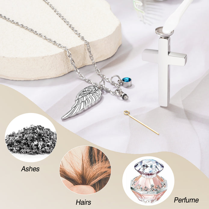 Cross Cremation Necklace for Ashes with Brithstones