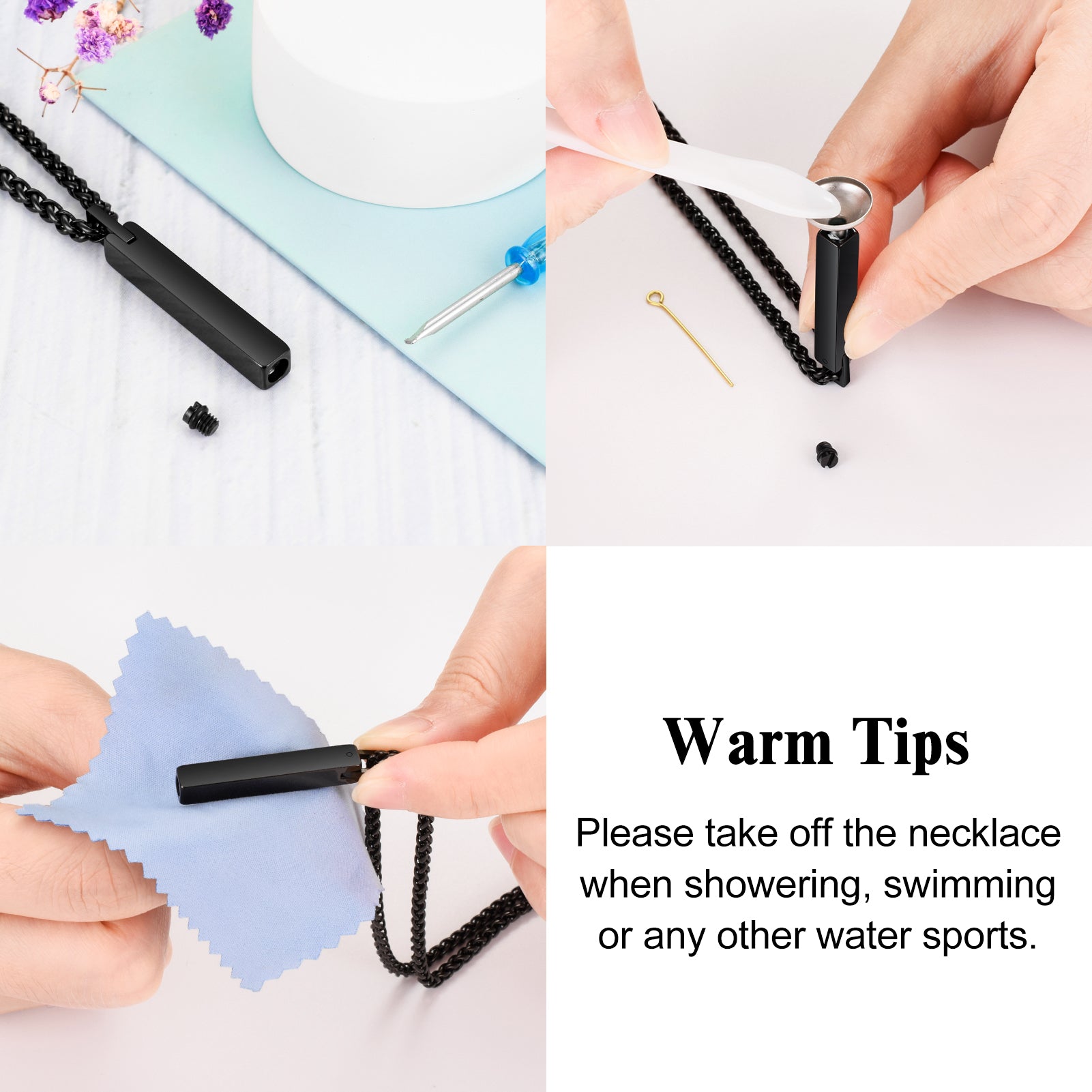 Dletay Urn Stainless Steel Cremation Jewelry for Ashes for Men Women Ash Holder Black