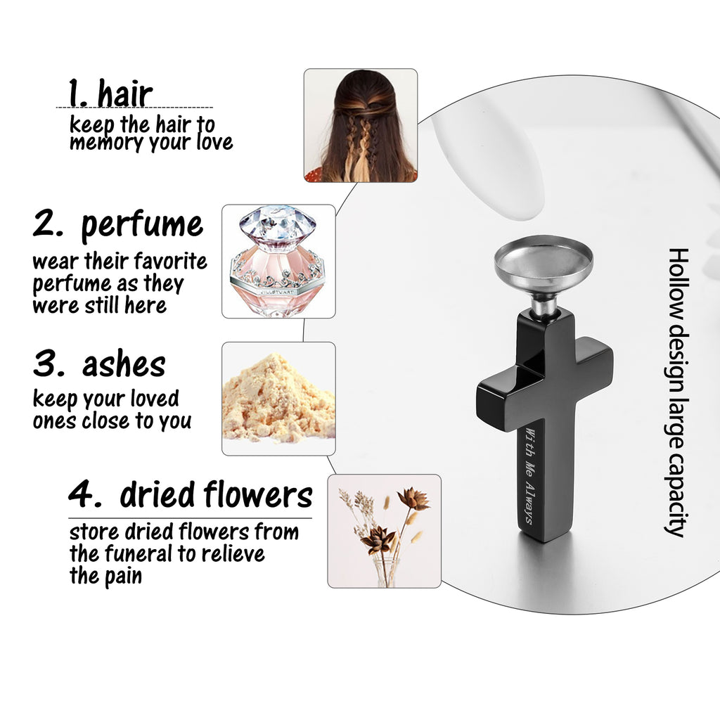 Cremation Cross Necklace for Ashes Stainless Steel Cross Urn Pendant Ashes Holder Memorial Jewelry