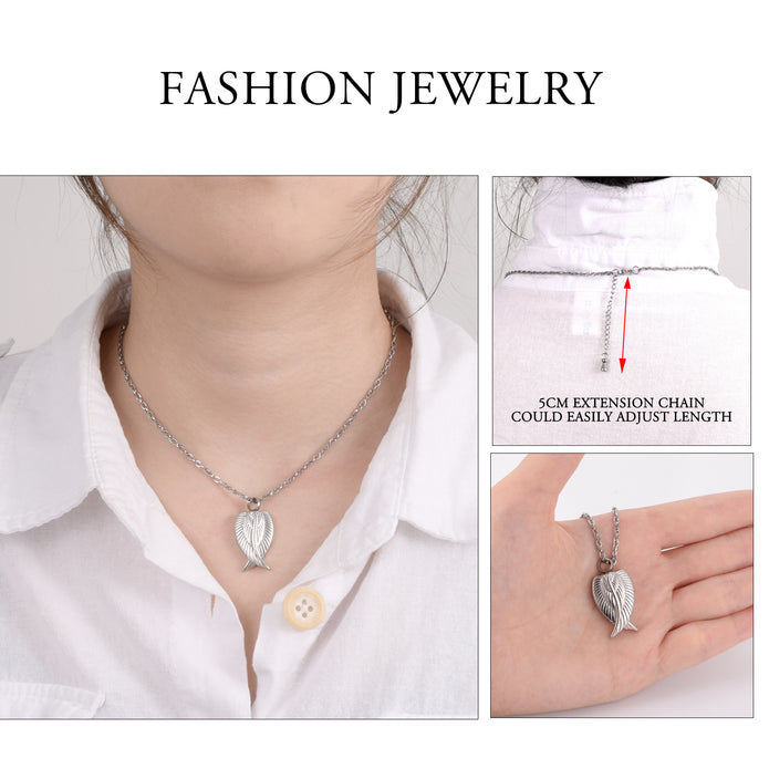 Silver Angel Wing Urn Cremation Necklaces for Ashes