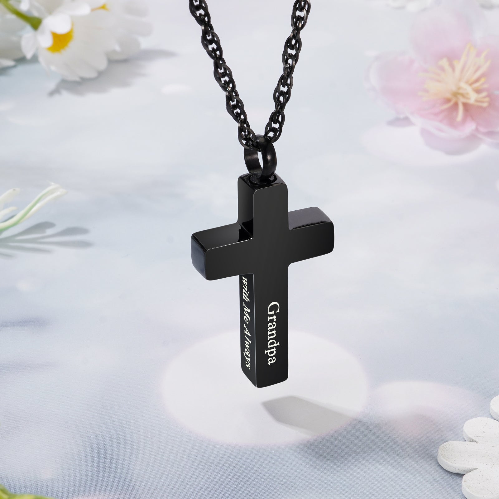 Black Cross Cremation Necklace for Ashes