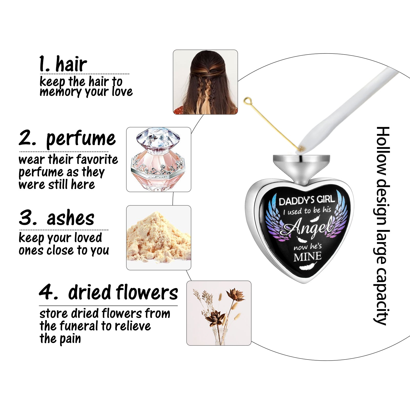 Daddy’s Angel Heart Necklace for Ashes