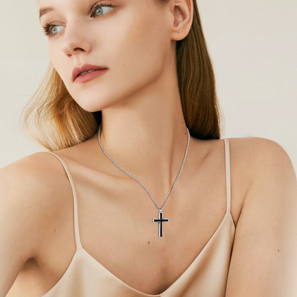 Dletay Cross Urn Necklace for Ashes Cremation Jewelry for Ashes Memorial Ash Necklace for Men Women