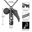 Black Butterfly Cylinder Large Urn Cremation Necklace for Ashes
