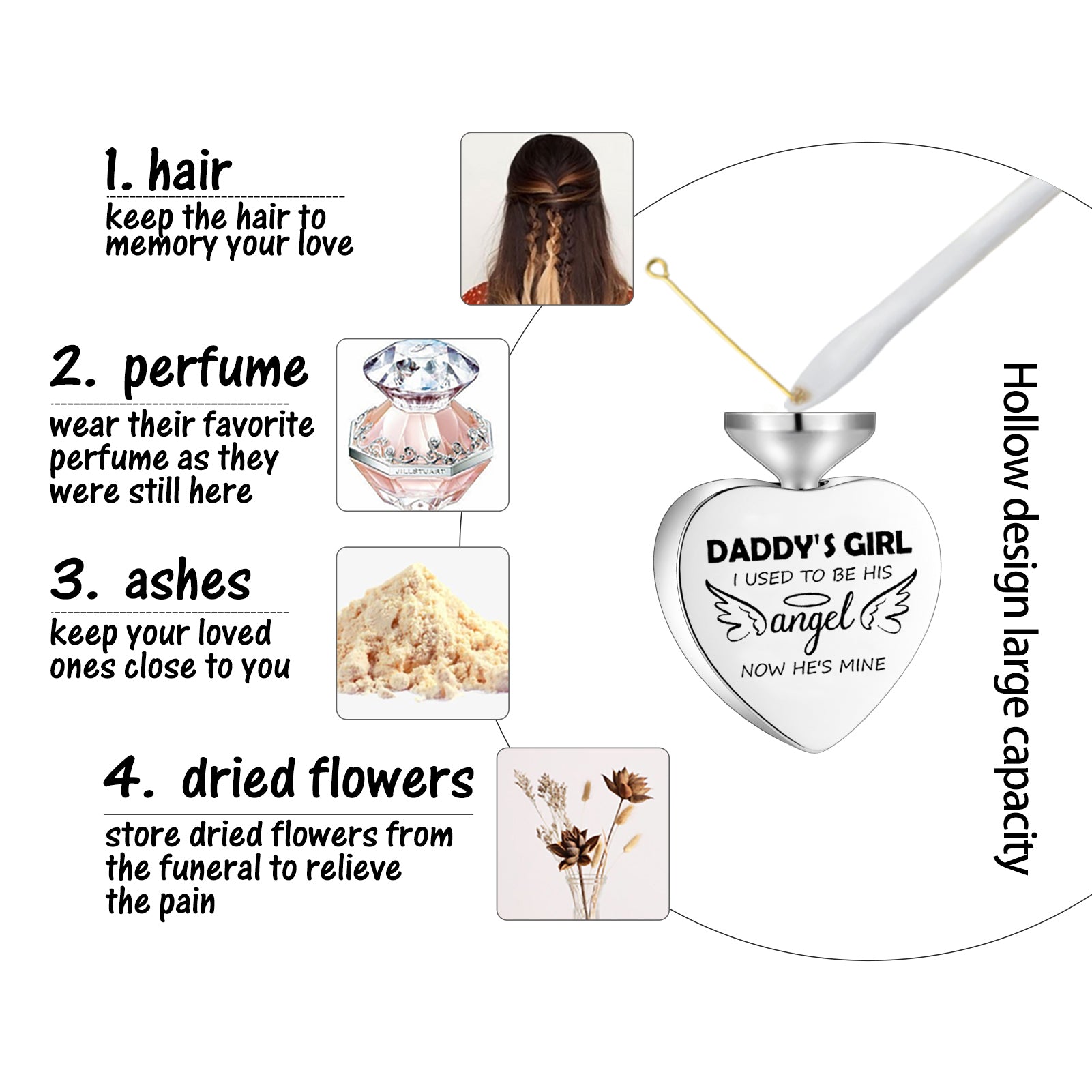 Angel Memorial Heart Necklace for Ashes