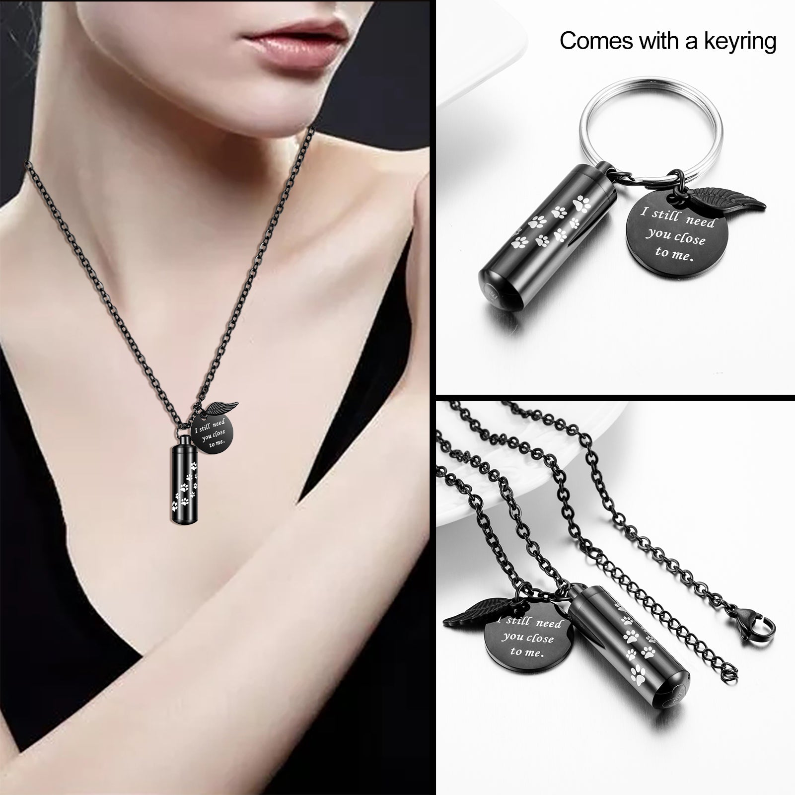 Dletay Cylinder Cremation Jewelry Urn Necklace for Ashes Memorial Ashes Necklace with Angel Wing Charm Memorial Keepsake for Pet