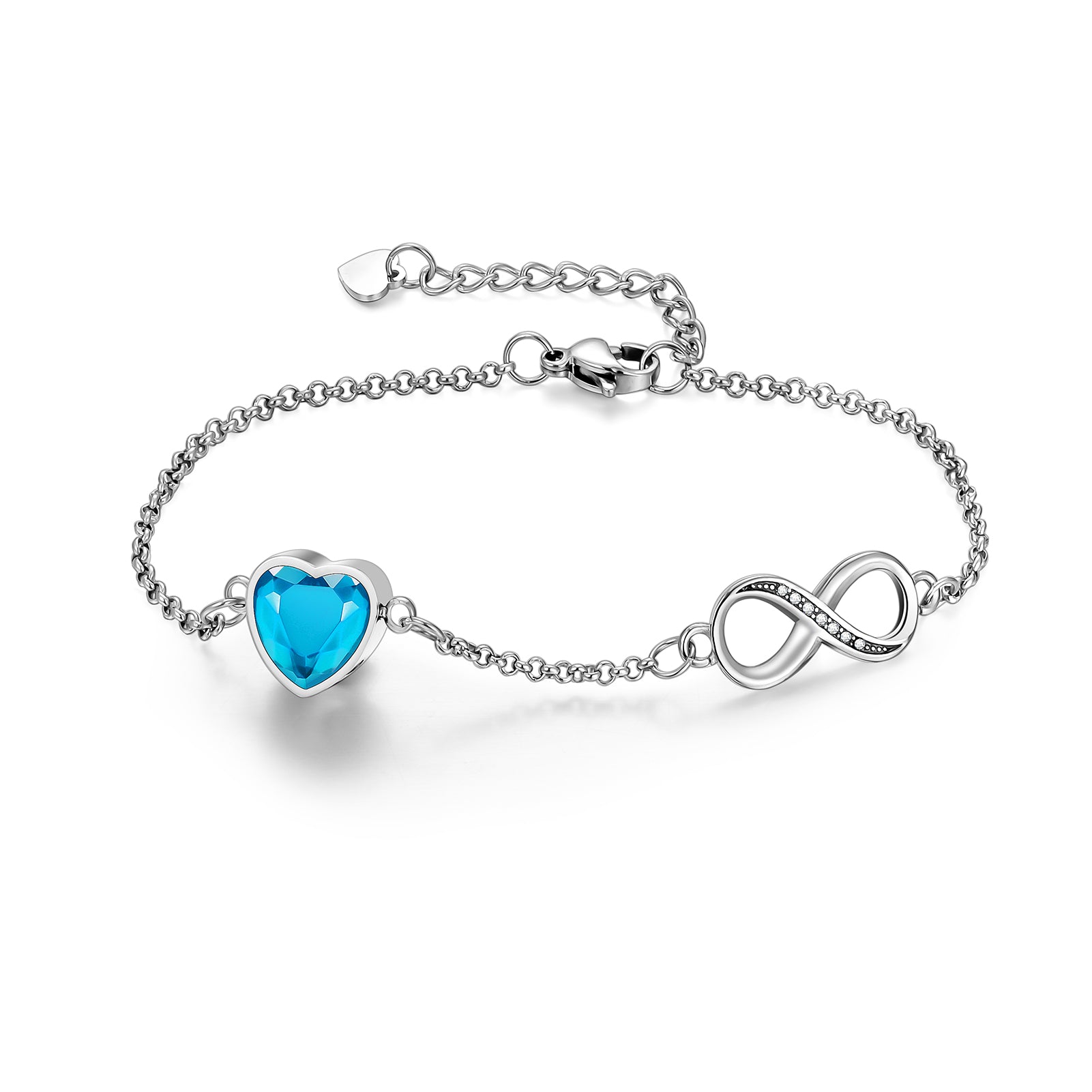 Blue Infinity Heart Crystal Urn Bracelet for Ashes
